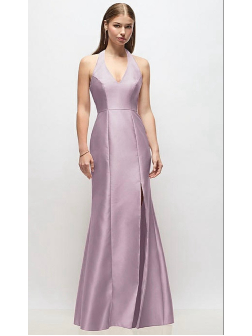 Alfred Sung Satin Twill Halter Gown Open Back Trumpet Dress Mauve Size 12 Sample
